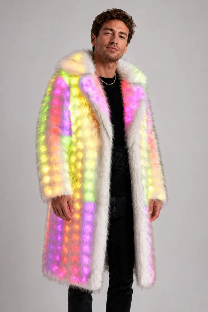 SugarFur SugarDaddy LED Coat - Long-Length White Faux Fur — lights on